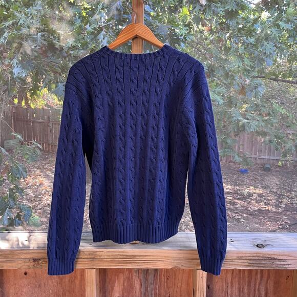 Ralph Lauren Polo Men's Vintage Blue Cable Knit Pullover Sweater Size XL - Picture 2 of 6